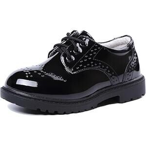 Dadawen Little Boys Size 1.5 Black Lace Up Faux Leather Oxford Dress Shoes